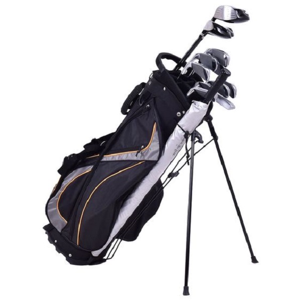 Attach golf bag shoulder strap.