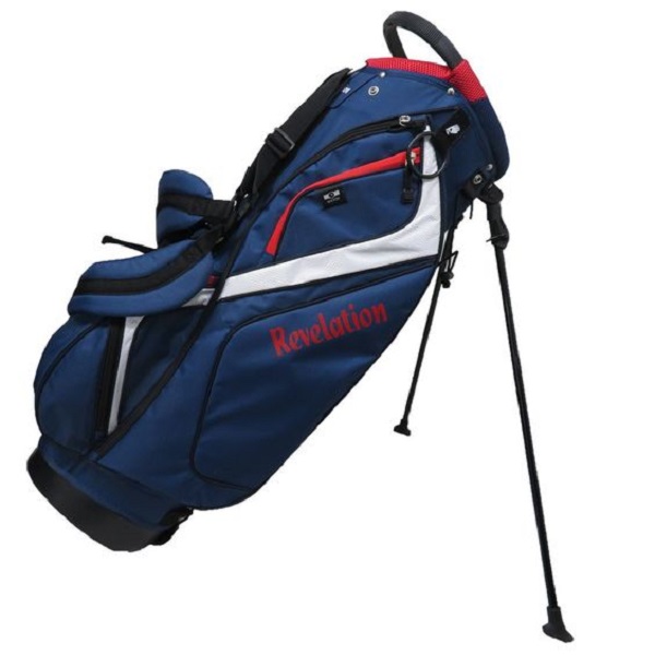 Attach golf bag shoulder strap.